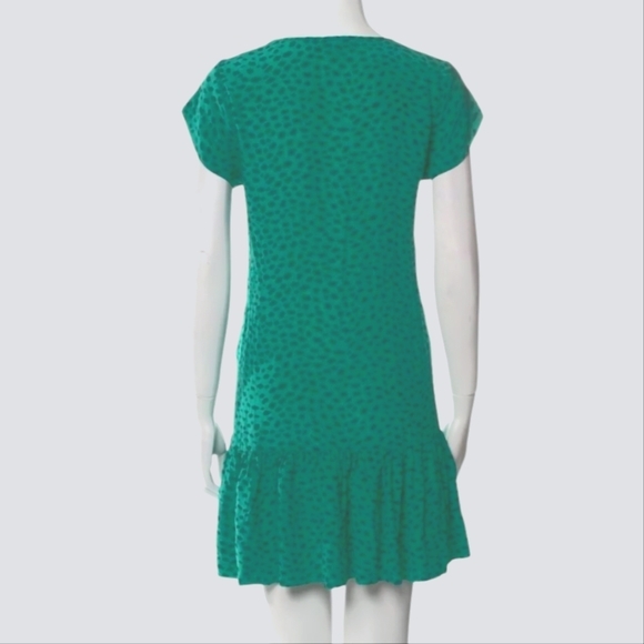Joie 100% Silk Teal Green Leopard Ruffle Mini Dress Size Large - Picture 5 of 10